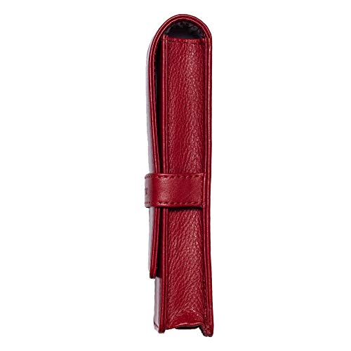 DiLoro Leather Double Pen Case Pencil Pouch Holder for Two Fountain Ballpoint Rollerball Pens and Pencils (Red) - color: Red