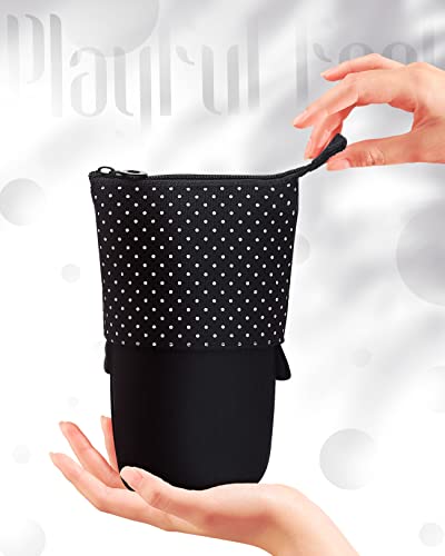 Sooez Standing Pencil Case, Cute Stand up Pencil Pouch, Telescopic Pen Bag - color: Black