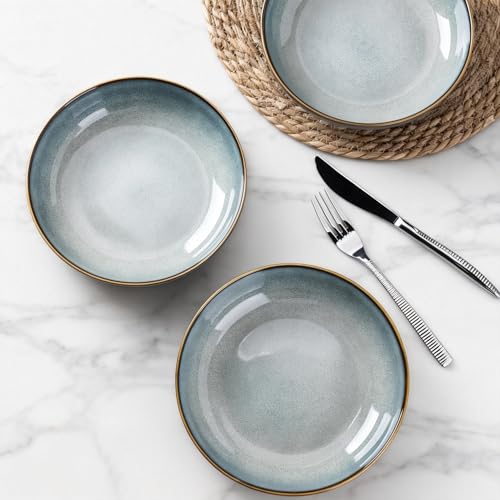 AmorArc 8.5’’ Ceramic Pasta Bowls Set of 4, 36oz Large Stoneware Bowls Set - color: Ocean Blue, size: Set of 4