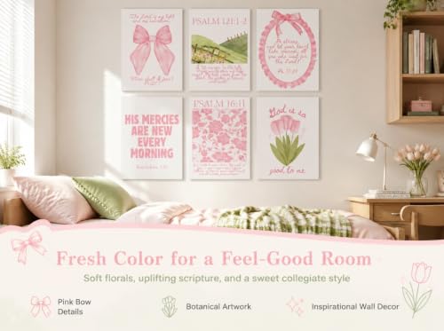 6Pcs Framed Pink Christian Canvas Wall Art - color: Pink Bible-Wrapped Canvas, size: 10"Lx8"W