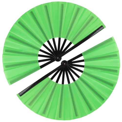 2 Pack Large Folding Hand Fan for Men/Women, Vintage Retro Fabric Fans, Chinese Kung Fu Tai Chi Hand Fan for Festival, Dance, Gift, Performance, Decorations (Green) - color: 2 Green