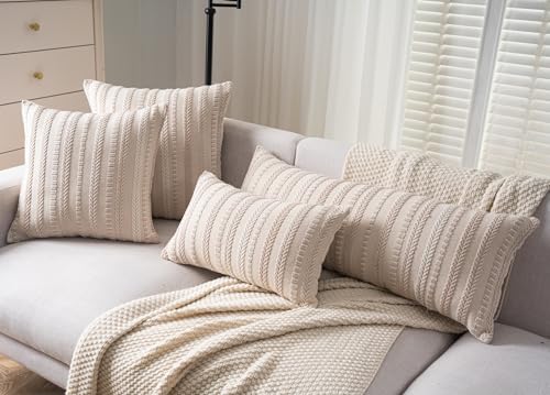 Cethom Boho Lumbar Pillow Covers 14x36 Long, Farmhouse Decorative Couch Pillow Cases, Beige Accent Pillows of Bed, Sofa Bedroom Living Room Home Decor Cushion Cover, Pack of 1 - color: Beige, size: 36" x 14" (Pack of 1)