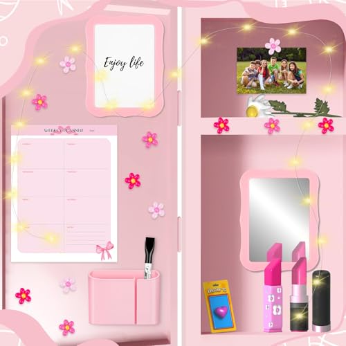 18 Pcs Locker Accessories Kit Pink Magnetic Mirror with Magnetic Pen Holder Whiteboard Cute Mini Flower Magnets and Organizing Supplies Locker Decoration for Girls School - color: Flower 1