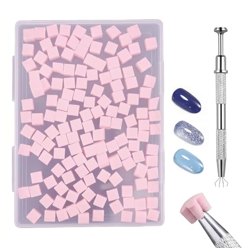 Soft Nail Sponges（150PCS）, Reusable Nail sponges,Nail DIY sponges, Nail Art sponges, 1PCS Grabbing Pen and Nail Brush Professional Accessories Manicure Salon Supplies (Light pink) - color: Light pink