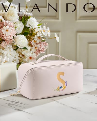 VLANDO Personalized Makeup Bag,Gifts for Women, Letter S,Off White - color: 14.White-S