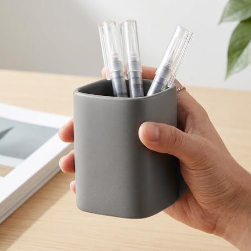 Ceramic Pen Holder Set of 2, Pencil Cup for Desk, Matte gray - color: Matte gray