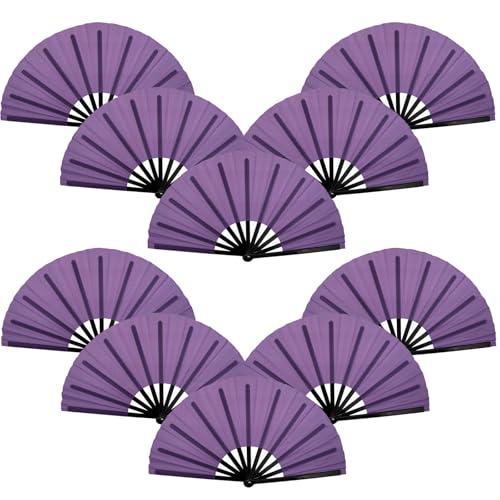 QIRMIZI 10PCS Large Folding Hand Rave Fan - Popping Fan Clacking Fans for Chinese Kung Fu, Tai Chi, Dance, Music Festivals,Carnivals, Weddings, EDM Events, Parties & Decorations,Purple - color: Purple