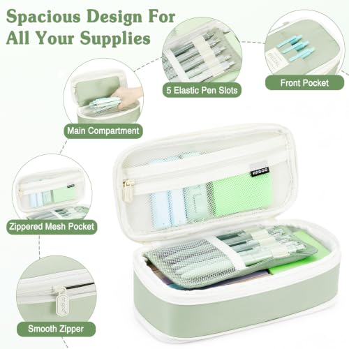 MoKo Pencil Case with Supplies, 49Pcs Aesthetic School Set, Green - color: Green-49P
