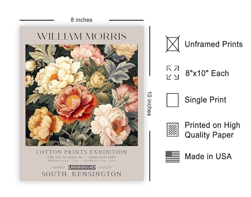 Poster Master William Morris Poster - Peony Print - Botanical Art - Flower Art - Exhibition Artwork - Animal Creation - Floral Piece - Aesthetic Illustration - Colorful Office or Bedroom Decor - 8x10 UNFRAMED Wall Piece - color: Style-14, size: 8"L x 10"W