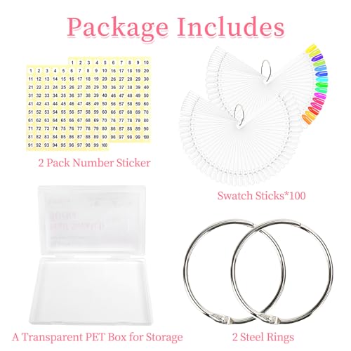 BQAN Nail Swatch Sticks 100 Pcs Clear with Ring & Number Stickers - color: Clear-100PCS