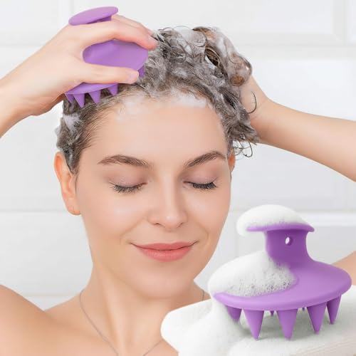 Hair Brushes with Scalp Massager Shampoo Brush, Silicone Hair Scrubber with Soft Bristles for Shower, Wet(Purple) - color: Purple