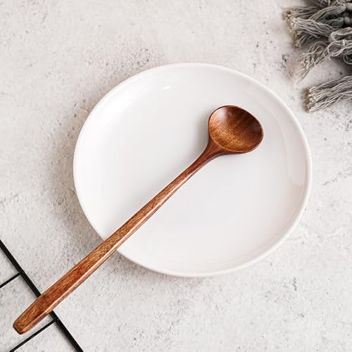 Long Soup Spoons, 11In Korean Style Natural Wood Long Handle Round Spoons - size: 11 inches