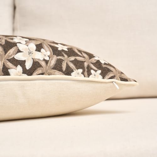 Aeckself Neutral Floral Pillow Cover 20 x 20 Inch, Vintage Chenille Square Throw Pillow Cover Soft Home Decorative Farmhouse Accent Couch Pillow Cover for Living Room Bedroom, Brown - color: Brown, size: 20" x 20" (Pack of 1)