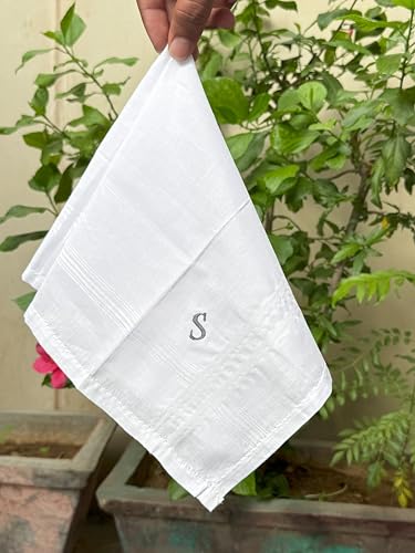 Monogrammed Handkerchiefs for Men 3-Pack Cotton, White Hankies - color: S