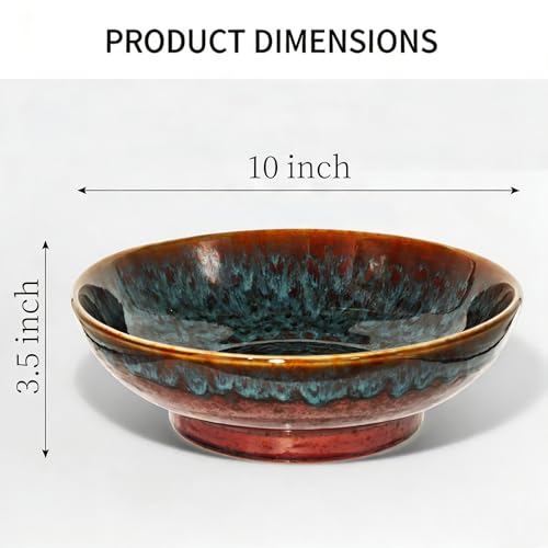 Ceramic Fruit Bowl,10.2" Decorative Bowl, Large Fruit Bowl for Kitchen Counter, Pedestal Bowl, Kitchen Counter Décor, Bread Candy Snacks Organizer(Magic Eye Blue) - color: Magic Eye Blue