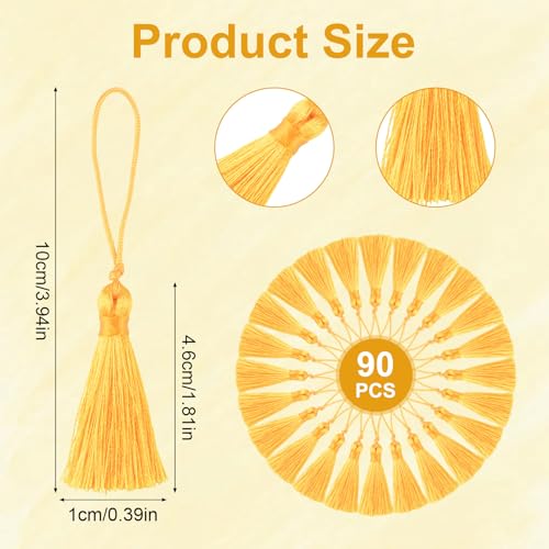 Mini Tassel Charms, 90pcs Yellow Tassels with Hanging Loop Mini Tiny Handmade Craft Tassels Charms for DIY Jewelry Necklace Making Accessories - color: Yellow-10cm