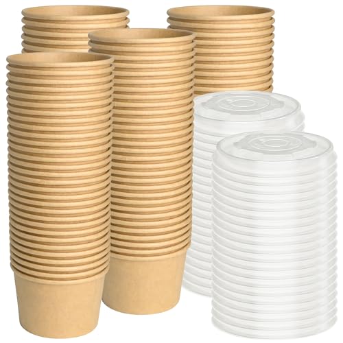 ESSENTIAL Paper Ice Cream Cups with Lids, 120 Pcs 8oz Paper Snack Bowls - size: 8oz-120 Pcs with Lids