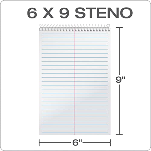 Tops Spiral Steno Books 8 Pack, 6" x 9", Gregg Rule White Paper, Assorted Covers, 80 Sheets per Book/8 Books per Pack, Red, Black, Blue, Green (80219)