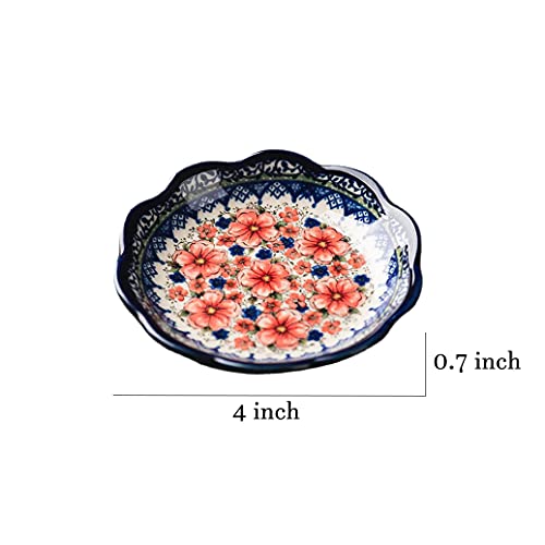 Sizikato 4pcs Porcelain Appetizer Plate, 4-Inch Snack Plate Sauce Dipping Saucer, Exotic Flower Pattern D - color: D