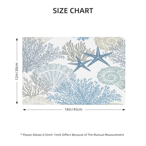 Starfish Place Mats for Kitchen Table Coastal Style Summer Beach Theme Seasonal Linen Placemats Set of 4 Watercolor Blue Coral Shells Dinner Mats 12"x18" - color: Ocean 12, size: 12x18"Placemats x4