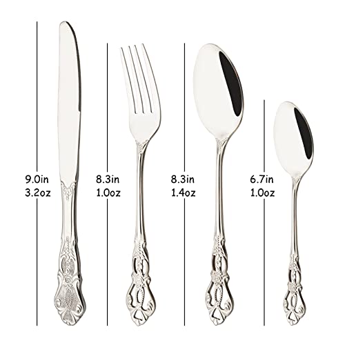 Elegant Silverware Set for 4-16 Pcs Stainless Steel Flatware Cutlery Set - Fancy Eating Utensils for Home Kitchen Restaurant, Retro Metal Knives Spoons Forks Set, Mirror Polished - size: 16pcs service for 4