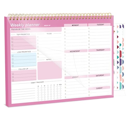 Thboxes Weekly Desk Planner, 52 Sheets, 8.5x11 In To Do List Notepad, Pink - color: Rose Pink Without Date