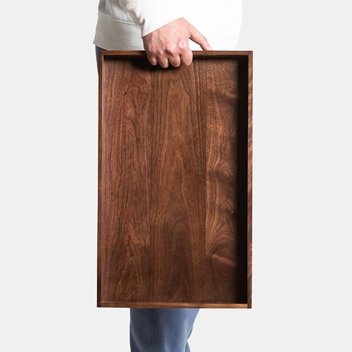 20"x12" Medium Black Walnut Wood Ottoman Tray with Handle - size: 20" x 12" x 2"