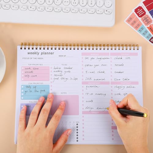 Thboxes Weekly Desk Planner, 8.5x11 In To Do List Notepad, 52 Sheets, Pink - color: Pink