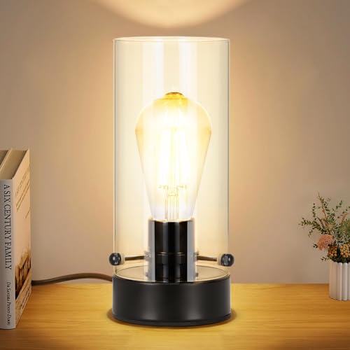 Table Lamp for bedroom, Modern Glass Lamp Bedside Lamps for Night stands - color: Black-Clear
