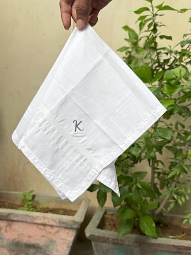 Monogrammed Handkerchiefs for Men 3-Pack Cotton, White Hankies - color: K