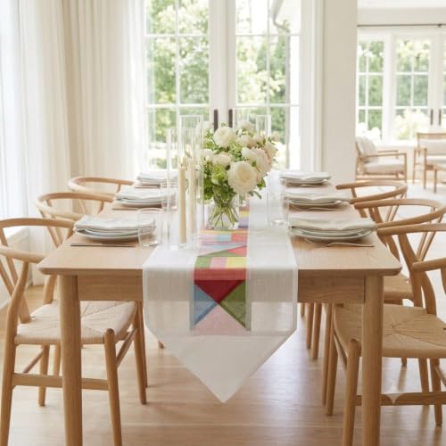 Korean Table Runner, Bojagi Patchwork 100% Ramie, White, 78.8*11.8 Inch - color: White