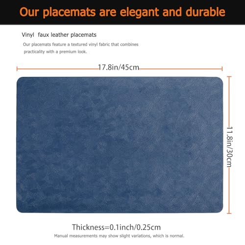 Blue Plastic Placemats Set of 8, Faux Leather Waterproof Table Mats - color: Blue