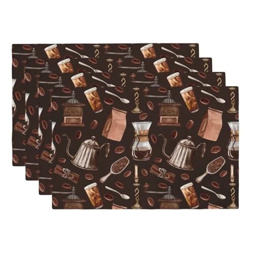 Vintage Coffee Print Placemats Washable Table Placemat Set of 4 - color: Brown, size: Set of 4
