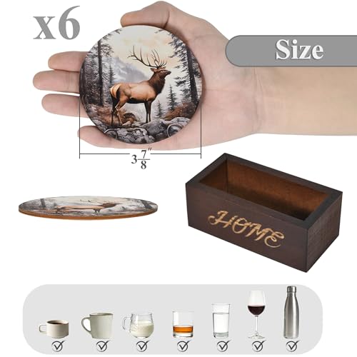 Bar Coaster Set, Drink Coaster for Home Decor, Wood Coffee Coasters 6Pack (Deer) - color: Deer