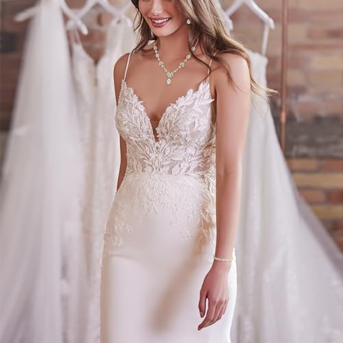 BriLove Wedding Jewelry Set for Women, Y-Necklace Tennis Bracelet Dangle Earrings with AAA Cubic Zirconia Teardrop for Bridal Bridesmaid - color: 02-ClearGold-Toned