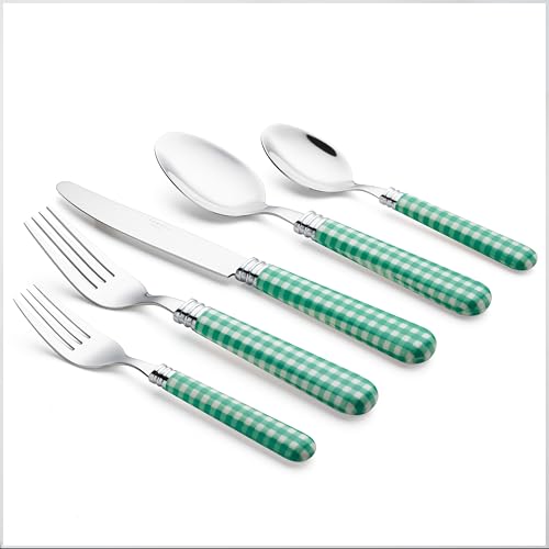 ANNOVA Silverware Set 20 Pieces Cutlery Stainless Steel Colorful Fun Handle Flatware Service for 4 - Dinner Knife, Dinner Fork, Salad fork, Dinner Spoon, Dessert Spoon (Checker Green, 20 Pieces) - color: Checker Green