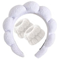 Beleki Spa Headband for Washing Face Wristband Set Sponge Headband Makeup Skincare Face Washing Headband Terry Cloth Bubble Puffy Hairband Non Slip Headwear Hair Accessory for Women - White - color: White