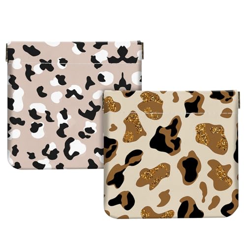 2Pcs PU Leather Small Squeeze Coin Purse Pouch Mini coin Bag Unique And Cute Wallet Cosmetic Bags Change Bag For Women Girls Men （Brown leopard print - color: Brown leopard print