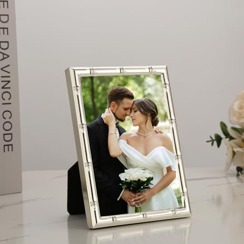 YiPinYin Elegant Silver Plated 3.5x5'' Bamboo Detail Designs Metal Picture Frame 2pack,with Real Glass & Soft Touch Velvet Backing for Desktop and Wall Décor - color: Silver, size: 3.5x5''(2PK)
