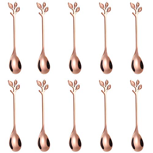 AnSaw Elegant Rose Gold Leaf Coffee Spoons - 10-Piece, 4.7" Mini Spoon - color: Rose Gold