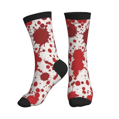 Crew Athletic Socks Funny Crazy Casual Sports Novelty Dress Socks for Women Men Running Hiking - color: Red Bloody Blood Splatter