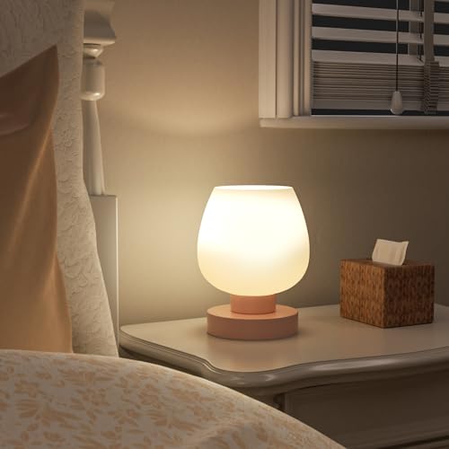 Seealle Small Touch Table Lamp for Nightstand, 3 Way Dimmable Bedside Lamp - color: Pink