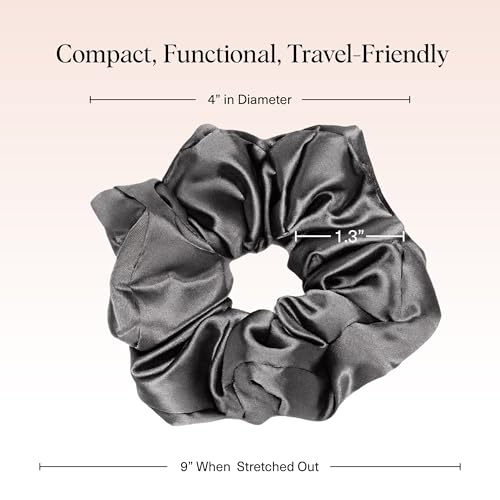 Kitsch Pillow Satin Scrunchies for Women -Blush/Charcoal, 2pcs - color: Blush/Charcoal
