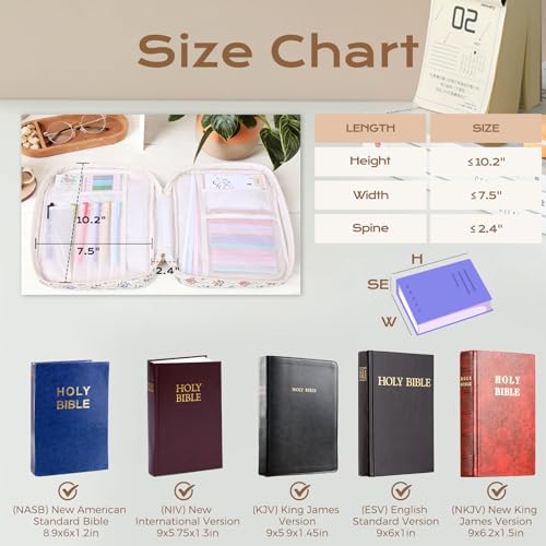 XKDOUS Bible Cover Case for Women Bible Bag Journaling Kit w/Study Supplies - color: Floral Plaid, size: Large