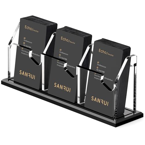 SANRUI Black Vertical Business Card Holder for Desk 3 Slot Clear Acrylic