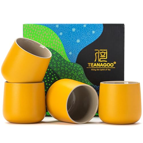 TEANAGOO Japanese Tea Cup, 7.2Oz / 205 ml,Yellow, H18, 4 Pcs/box, Japansese Cups,Chinese Tea Cups, Occupied Japan Tea Cups - color: Yellow, size: 7.2 fl oz (4-Count)