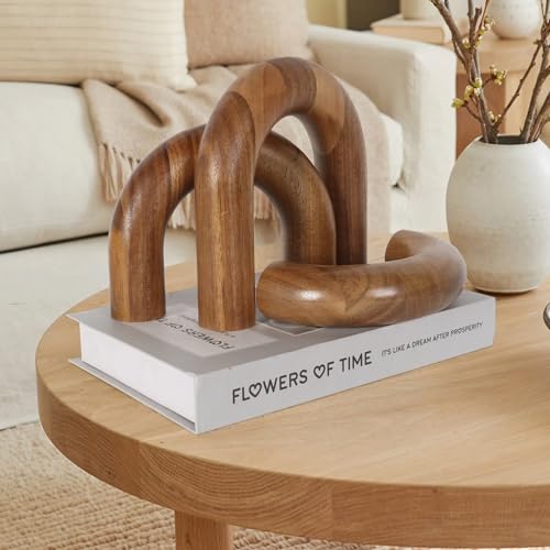 Oakrain 3 Pcs Wood Shelf Decor Aesthetic, Modern Aesthetic Home Decor Accent, Decorative Object for Coffee Table, Book Shelf, Minimalist Table Decor for Console, Living Room, Entryway, Brown - color: Brown