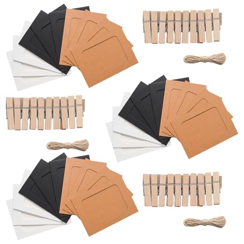 30Pcs 4x6Inch 3colors Paper Photo Frames with String & Clips - color: 3 colors, size: 4x6inch