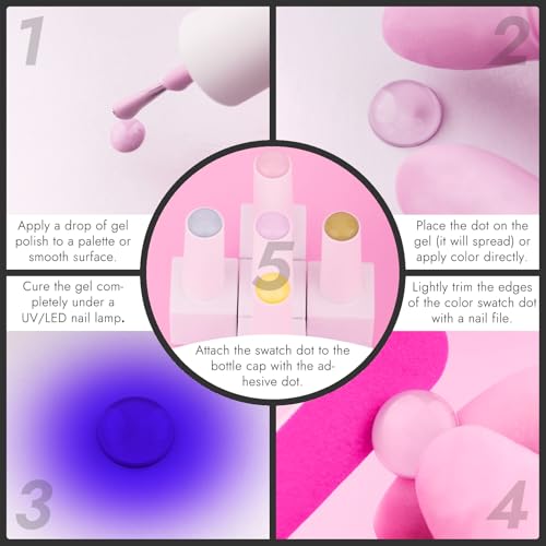 Finea 144pcs Gel Nail Polish Color Display Swatch Dots Clear with Stickers