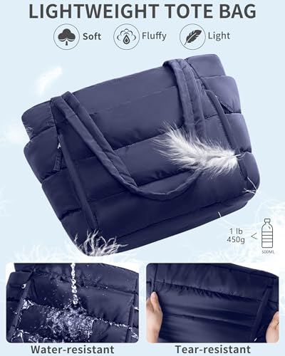 Bagstellar Puffer Tote Bag for Women, Lightweight Puffy Travel Gym Work Bag - color: Navy Blue